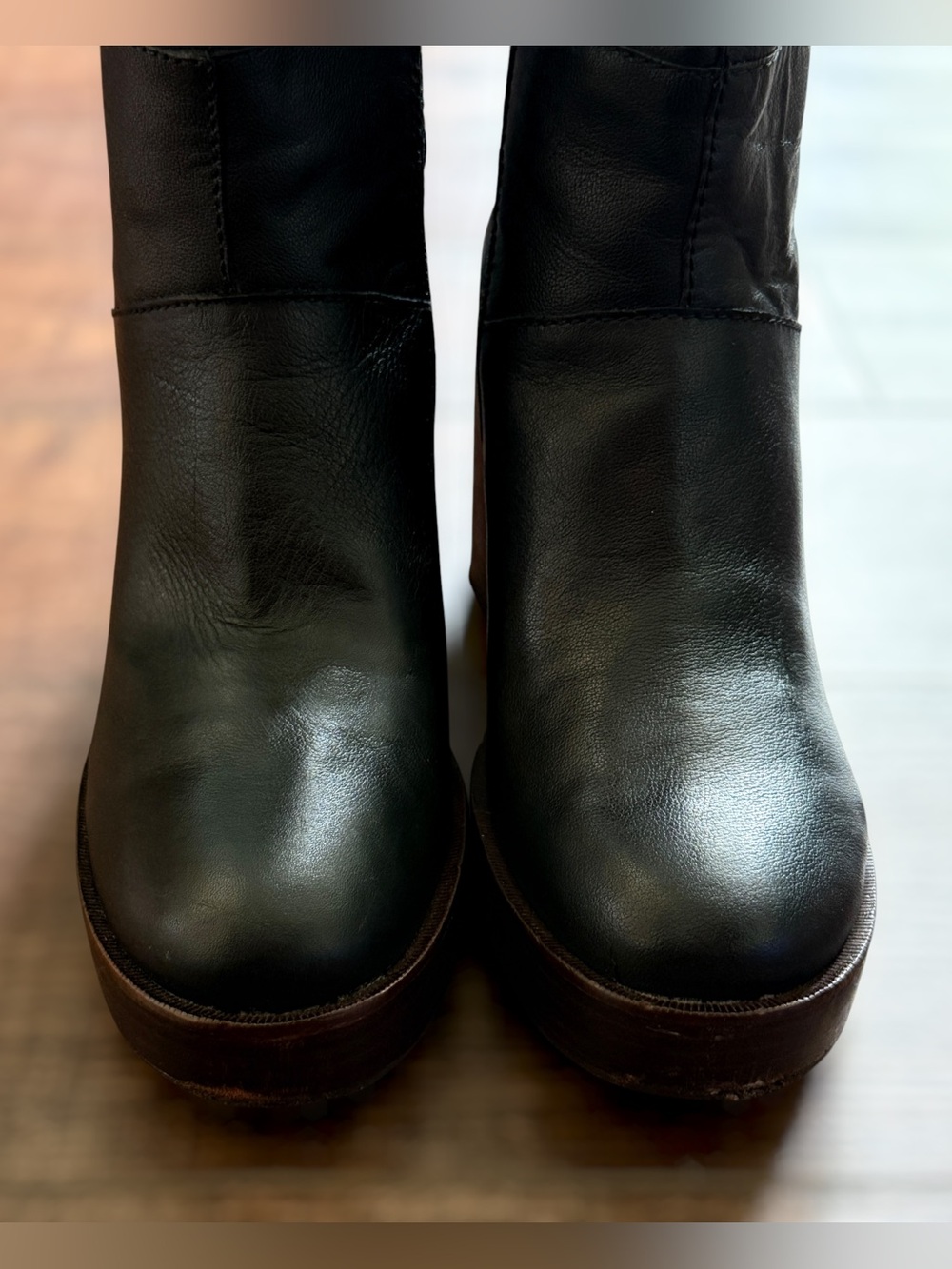 Lucky Brand Black Leather Platform Block Heel Ankle Boots - Picture 5 of 14